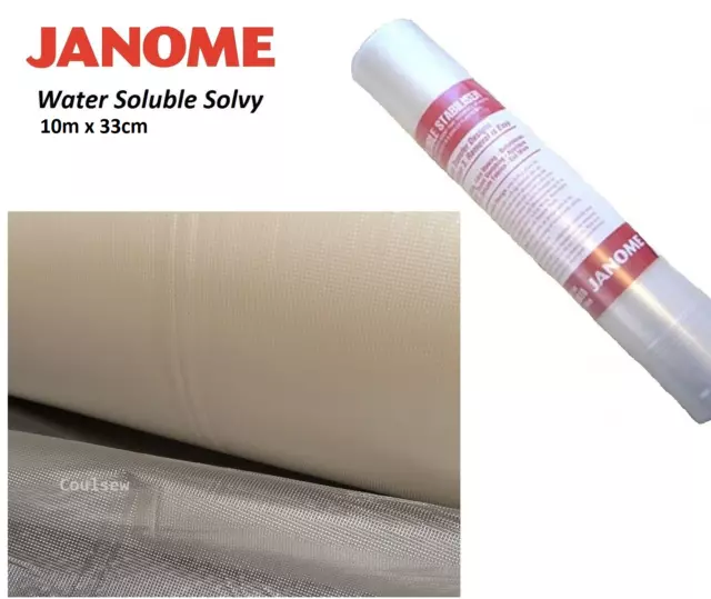 JANOME WATER SOLUBLE STABILISER Backing 10m x 33cm Water Wash Away Dissolvable