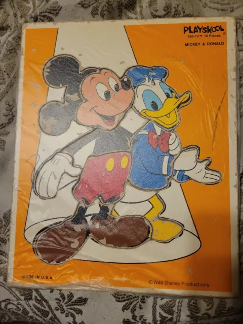 Playskool Wooden Puzzle Mickey and Donald Walt Disney Vintage WDP