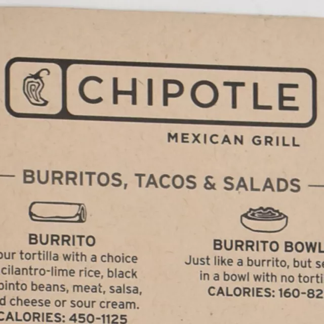 2016 CHIPOTLE MEXICAN Grill Restaurant Menu Gilman Boulevard Issaquah