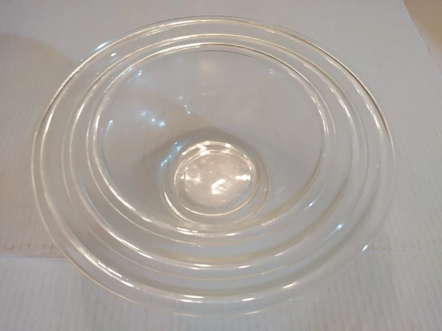 Juego de 3 cuencos mezcladores de anidación de vidrio transparente Pyrex #322 #323 #325