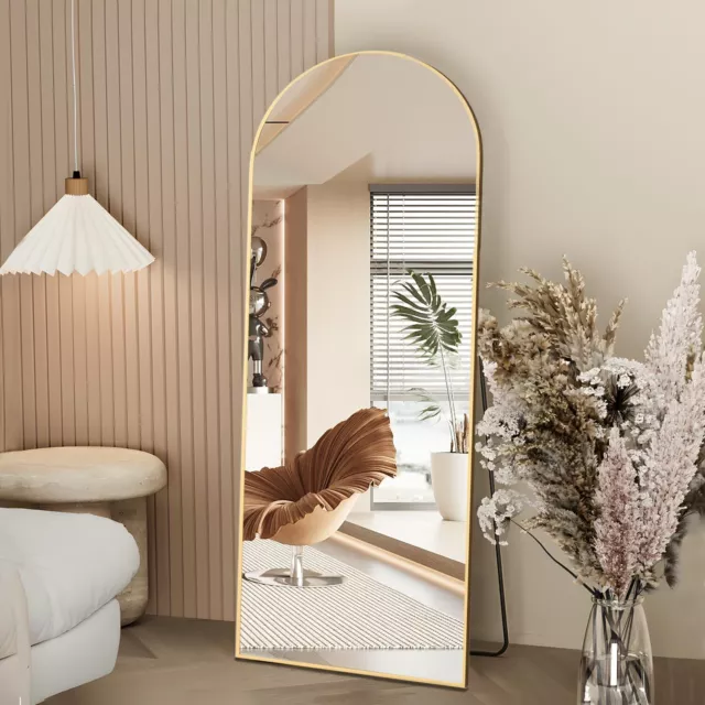 Full Length Mirror, 64"x21" Arch Mirror Floor with 64"x21", Gold