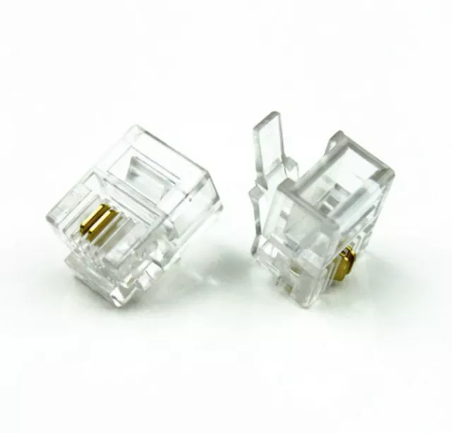 Lot 1-100 RJ11 Connecteur telephonique 2pins 6P2C generique 2/6 Male Transparent 3