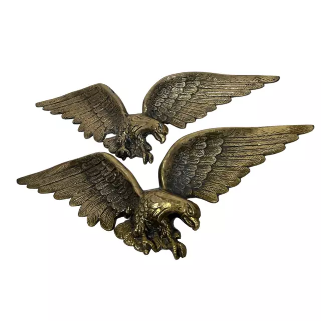 Vintage 29" Cast Aluminum BRASS Finish FEDERAL BALD EAGLE Wall PLAQUE Set of 2