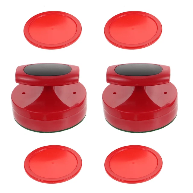 Set De Empujadores Y Discos Para Hockey De Aire - 2 Paddles + 2 Fieltros + 4 Discos Rojos De 60 Mm