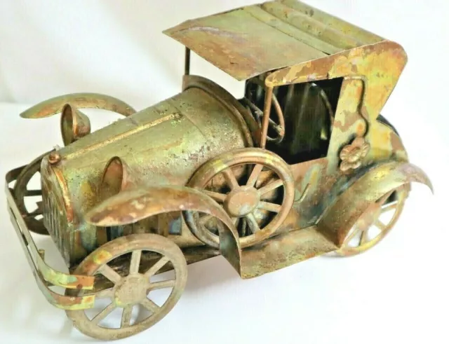 Vintage Sculpted Copper Metal Car Antique Model T Music Box  Decor Collectible