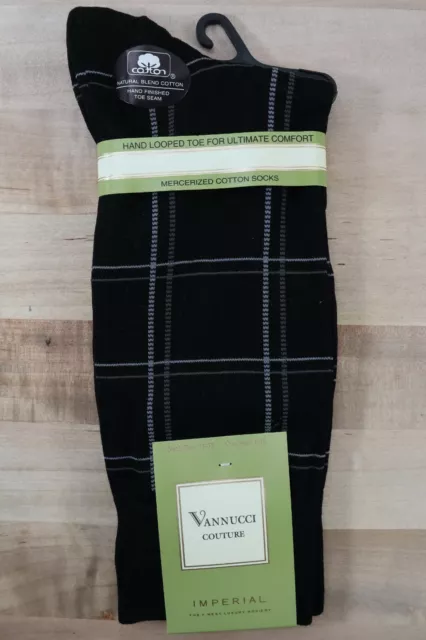 Men's Mercerized Cotton Vannucci Couture Black Windowpane Hand Looped Toe Socks