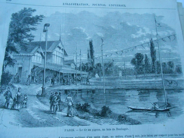 1872 engraving - Paris Le Tir au Pigeon au Bois de Boulogne