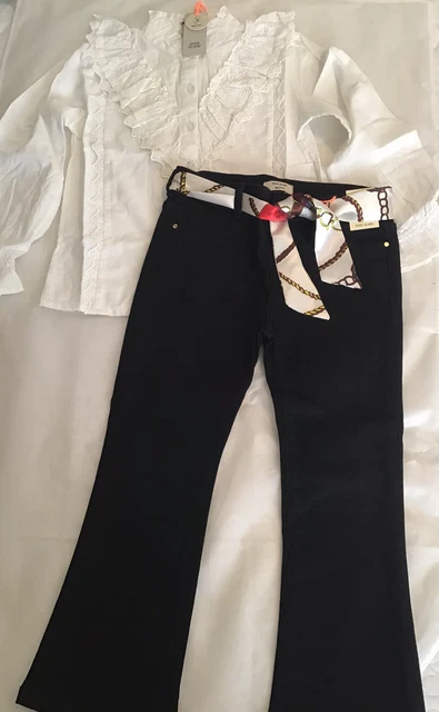 Abito jeans svasati neri River Island mini bambina età 4-5 anni nuovo con etichette