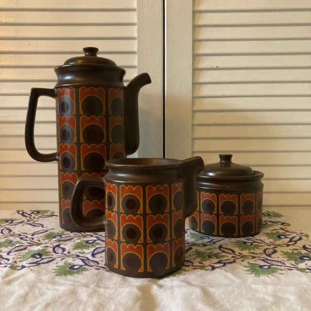 Vintage Arthur Wood Studio Coffee Pot Jug Sugar Bowls Circles Midcentury 3