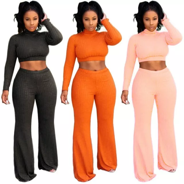 Women cotton crop top pants outfit 2 piece set tracksuits for women female lady