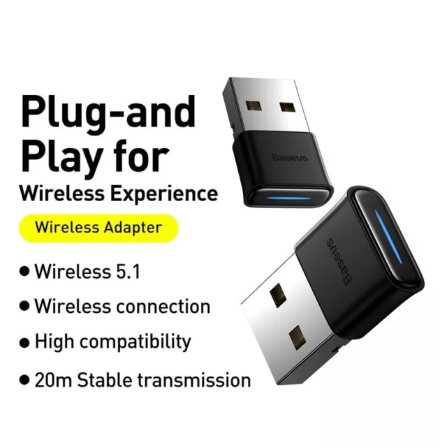 Baseus Mini Wireless Bluetooth 5.1 Dongle USB Adapter For Tablets PC Laptops