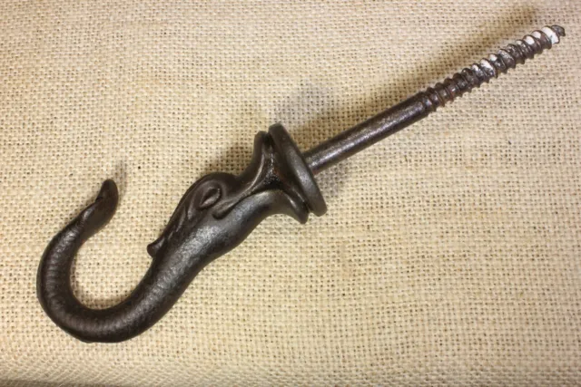 Old Ceiling Plant Hook Sea Serpent Dolphin Bird Cage Hanger Vintage Paint Iron 2