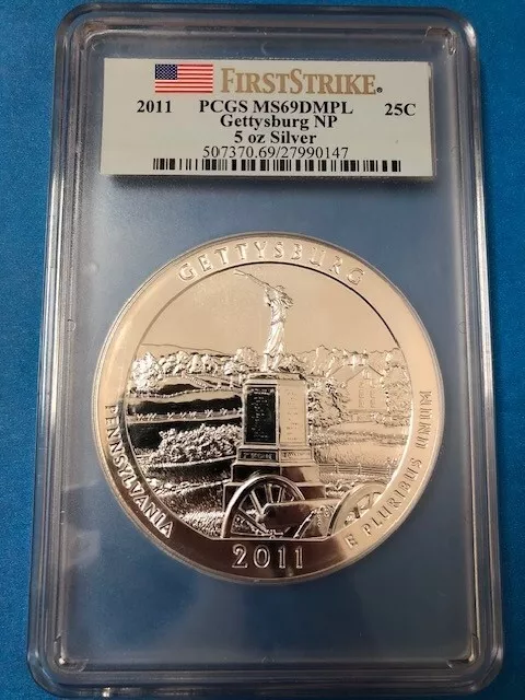 2011 Gettysburg NP 5 oz.  Silver ATB Quarter - PCGS MS 69 DMPL First Strike