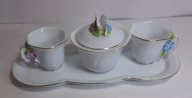 Servizio Vassoio +2 Tazze Caffè + Zuccheriera Ceramica Vintage NAJ OLEARI Design