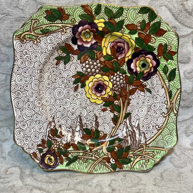 Royal Winton Grimwades Square Salad Dessert Plate Art Deco Floral Asian 8.5”