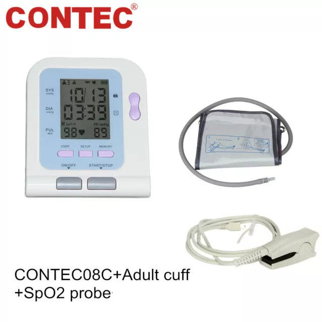 CONTEC Digital LCD Arm Blutdruckmessgerät NIBP Manschette +Erwachsene SpO2 Sonde