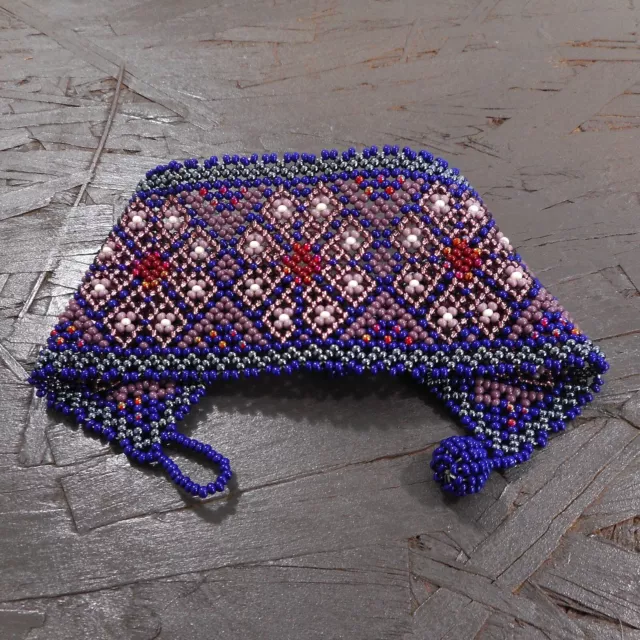 Huichol Bracelet Beaded Wide Cuff Handmade Tribal Boho Ethnic Mexican Folk Art