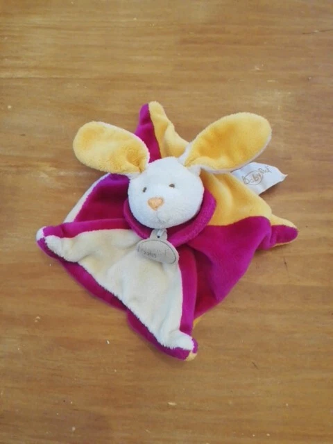 O/ Petit DOUDOU PLAT Carré LAPIN JAUNE ORANGE VIOLET JAUNE ROSE  BABYNAT