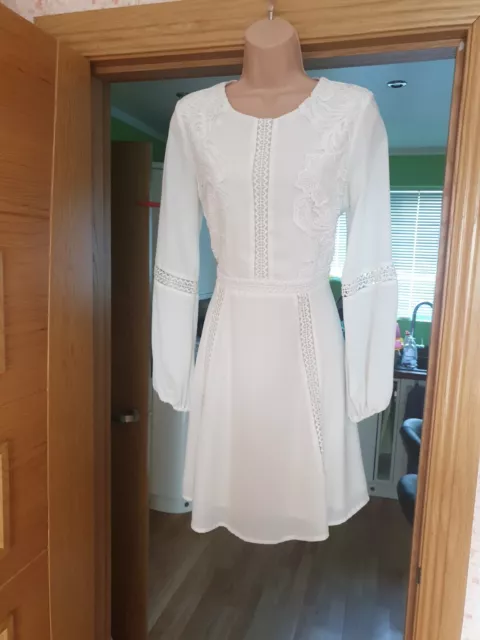 Next Ivory Lace Long Sleeve Skater Dress Prom Wedding Evening Size 10