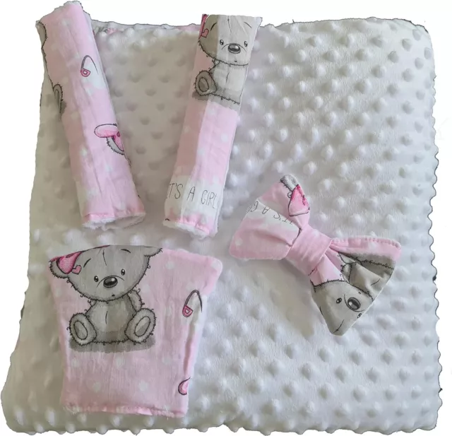 BlueberryShop Minky Baumwolle Autositz Swaddle Wrap/Decke Baby, weiß rosa 3