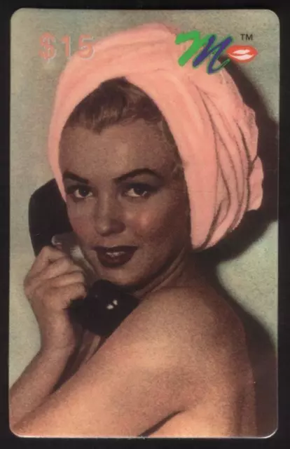 $15. Marilyn Monroe With Pink Towl On Head - On The Telephone Phone Card