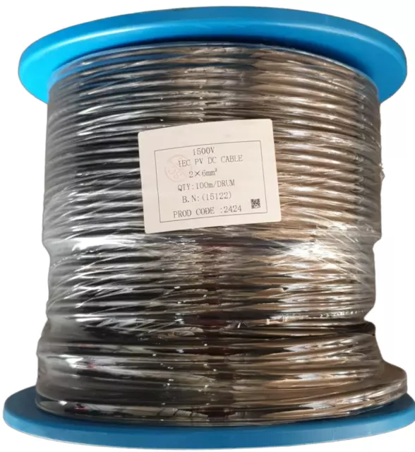 Twin Core 6mm2 Solar PV Cable - 1500V DC Rated for Commercial Use - 100m Roll