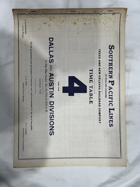 Southern Pacific Lines Employee Train Time Table 4 - 1933