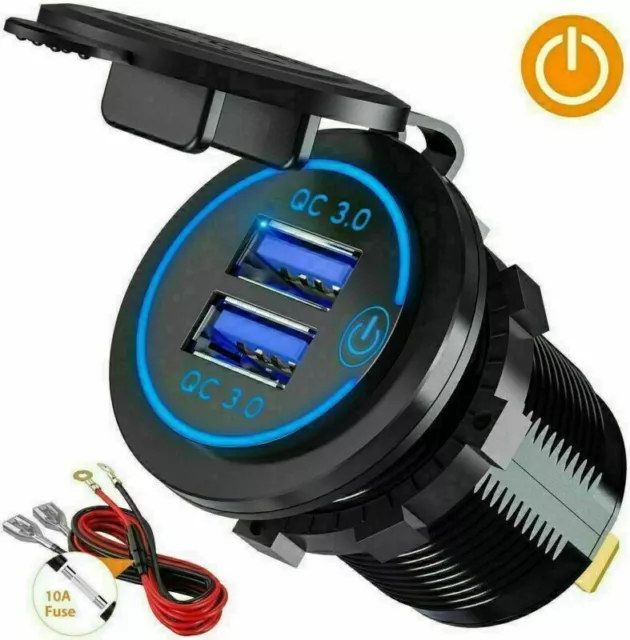 12V Car Cigarette Lighter Socket USB Dual QC Ports Fast Charger Power Adapter