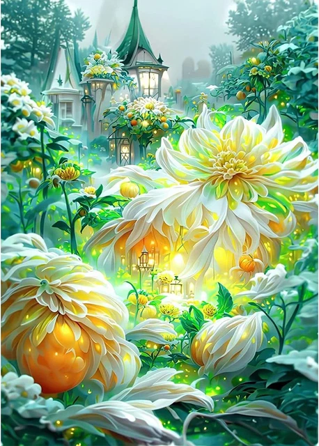 QENSPE 5D Diamond Painting Blumen Diamant Painting Bilder Fantasie Schloss