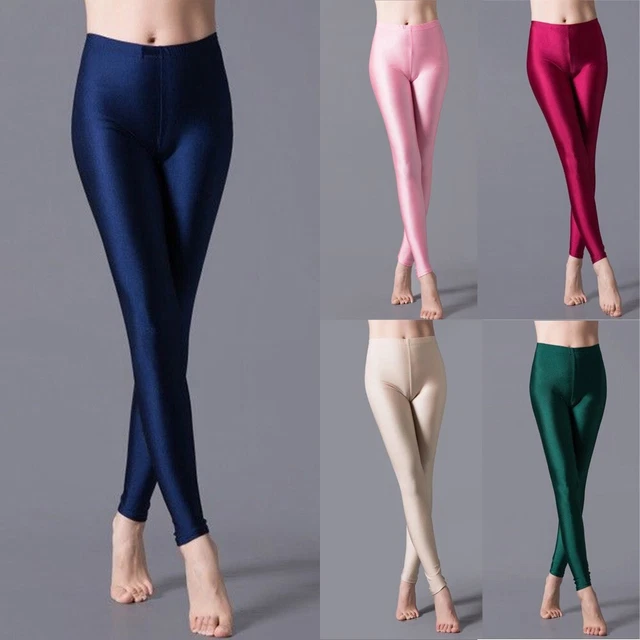 Donna Lucido Disco Lunghezza Intera Leggings Alto Waistdance Pantaloni Clubwear