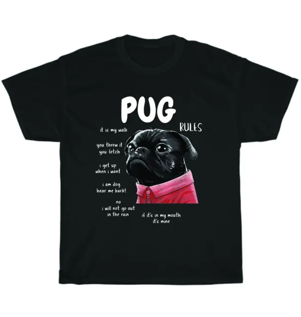 Cute Kawaii Funny Black Pug Dog Rules Dogs Pet Puppy Lover T-Shirt Unisex Gift