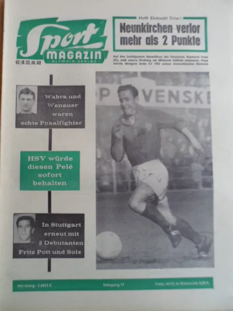 SPORT MAGAZIN KICKER 43 A - 22.10. 1962 HSV-FC Santos Sao Paulo 3:3 R. Kopa