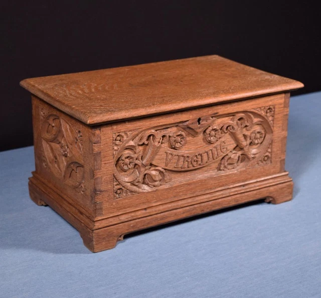 *Antique French Gothic Revival Dresser/Jewelry Box/Casket in Solid Oak Wood