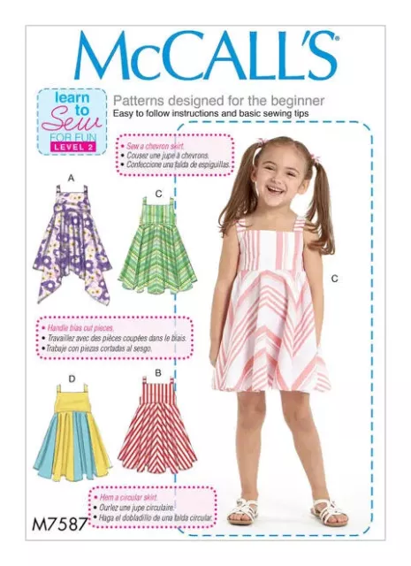 McCALL'S Easy Sewing Pattern 7587 LEARN TO SEW Girls Childs Toddler Dress 6-7-8