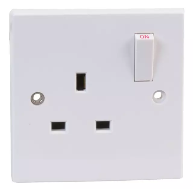 13A Switched Plug Socket Single Gang 1 Gang White Plastic UK Wall Socket 13 Amp