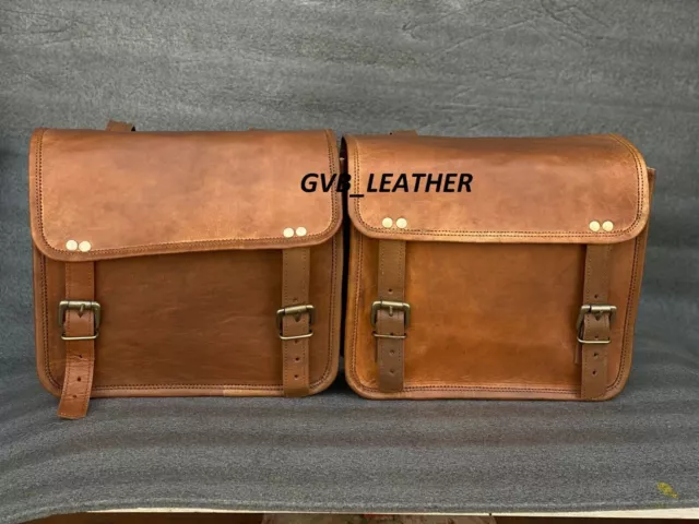 Quality Leather Motorcycle Saddle Bags Two Left Right Side 2 Pouch Panniers Bags