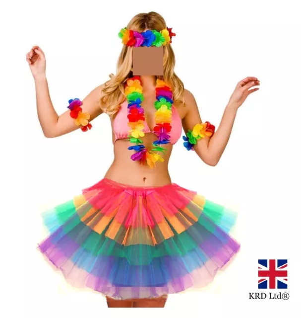 HAWAIIAN FANCY DRESS COSTUME Girls Hula Lei Garland Luau Tutu Hen Party Lot UK