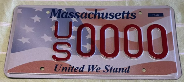 Massachusetts UNITED WE STAND SAMPLE License Plate ~ US 0000 ~