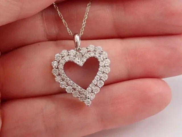 2 Ct Round Cut Simulated Diamond Women Heart Pendant 14K White Gold Plated