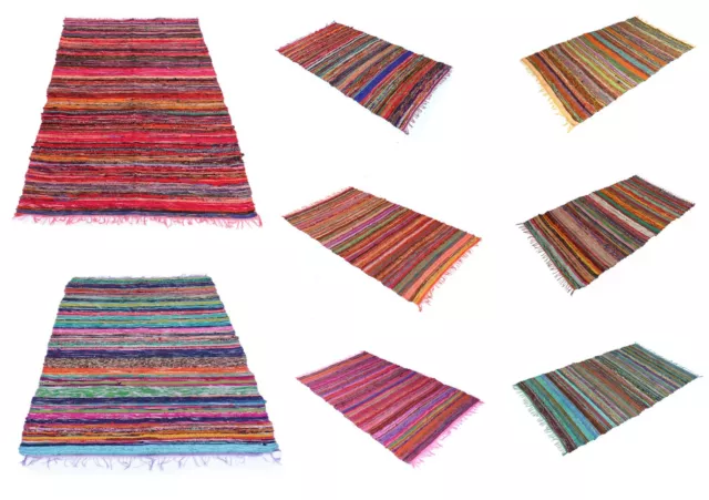 Indian Rag Rug Dari Chindi Throw Woven Handmade Vintage Cotton Floor Decor Rugs