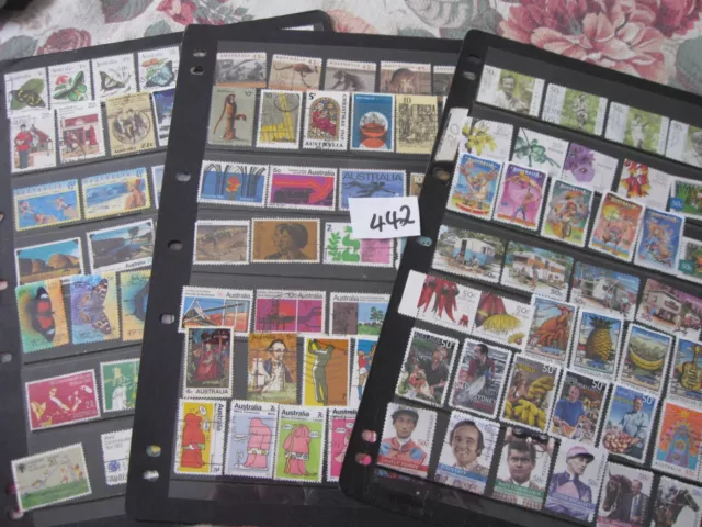 3 PAGES of USED AUST. STAMPS Lot 442 ALL DIFFERENT OFF PAPER SETS WHEN AVAILABLE