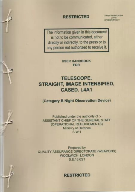 Army User Handbook Telescope Straight Image Intensified Cased L4A1 Cat B Night E