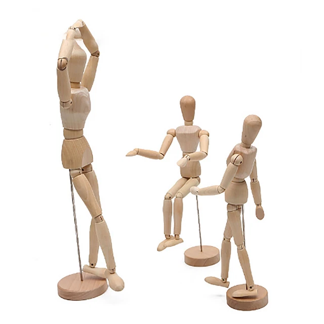 Maniquí de madera sin terminar articulado posable con base perfecta MX