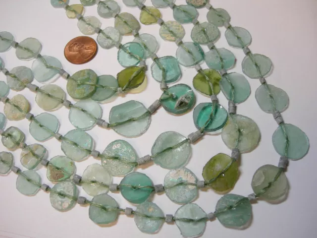 Ancient Roman Glass Beads 8mm - 18mm,  graduated discs patina 16" strand