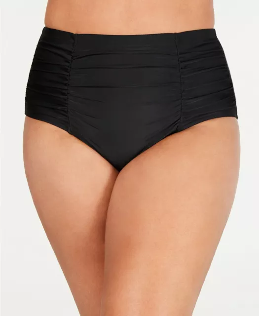 Island Escape BLACK Plus Size High-Waist Bikini Swim Bottom, US 22W