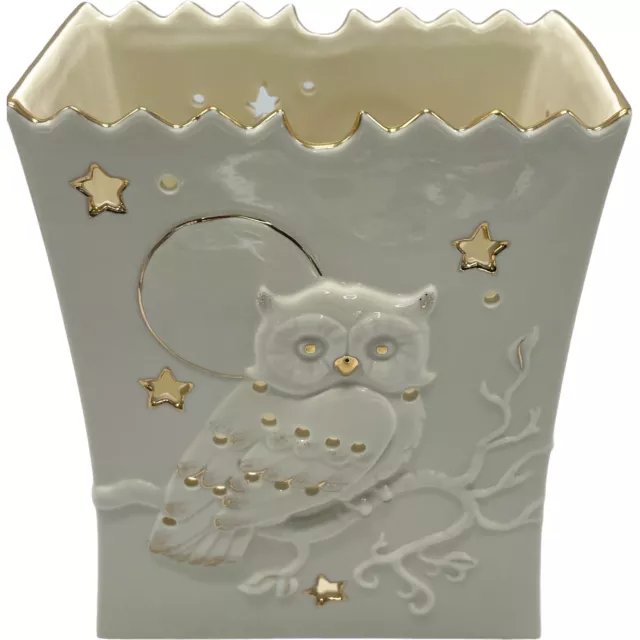 Lenox Spooky Night Luminara Owl Bird Bag Tealight Holder Gold Fall Halloween