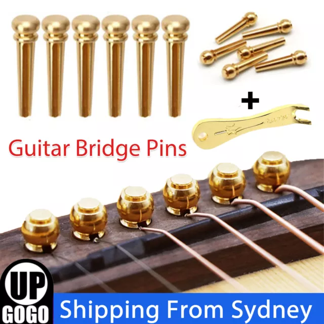 6X Guitar Bridge Pins &Puller Remover Metal String End Peg Acoustic Gold Brass