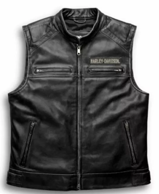 Men's Vest Biker Cafe Racer Motorcycle Genuine Cowhide Leather Top Style Vest