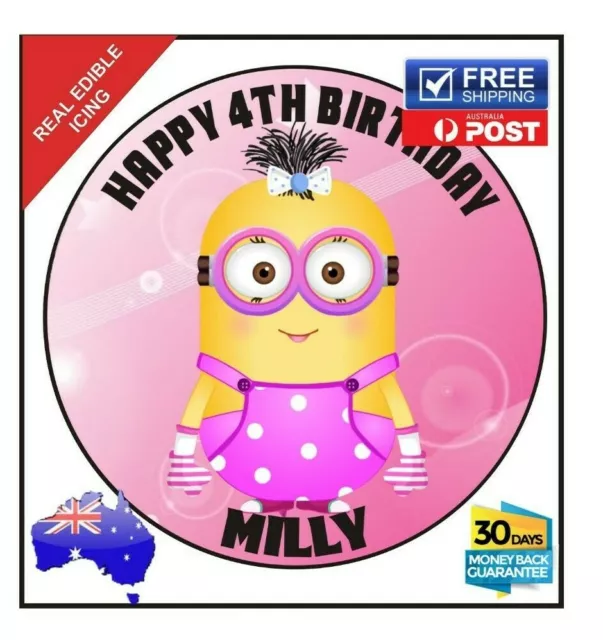 Despicable Me Minions Pink Edible Icing Sheet Image Cake Topper 19cm round