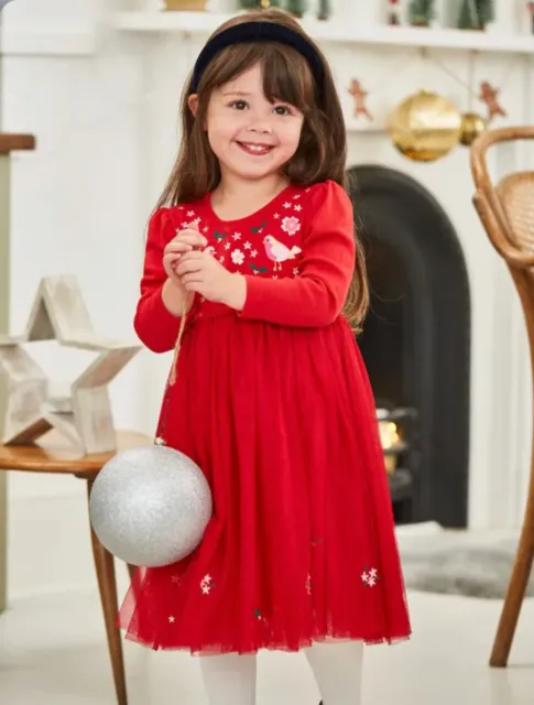 Jo Jo Maman Bebe CHRISTMAS Robin Embroidered Girls Dress Set 2-3 Years - RRP £29 4